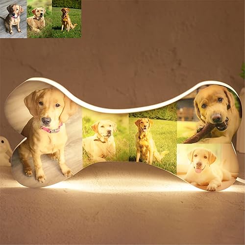 Smallduuck Lámpara de fotos personalizada con 5 imágenes, luz LED para dormitorio, noche 3D, Navidad, cumpleaños, hueso, 8 pulgadas