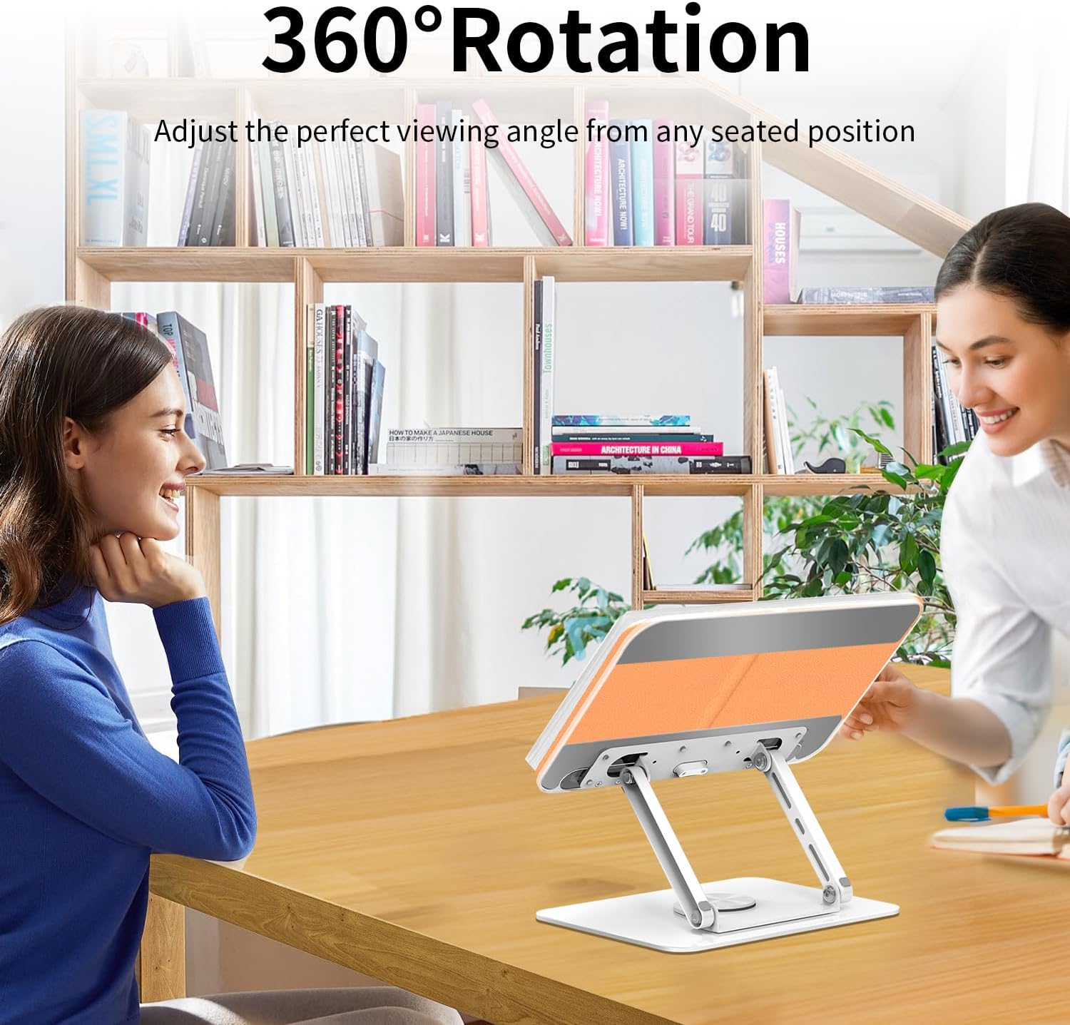 Adjustable Acrylic Book Stand for Reading in Bed, Book Holder Stand for Reading Hands Free, Cookbook Stand for Kitchen Counter, Reading Stand Book Holder for Couch, 360° Rotating & Page Clips