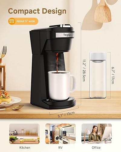 Miniatura 6 de Teglu Cafetera de una sola porción para cápsulas K Cup y café molido CM208 y filtro de café