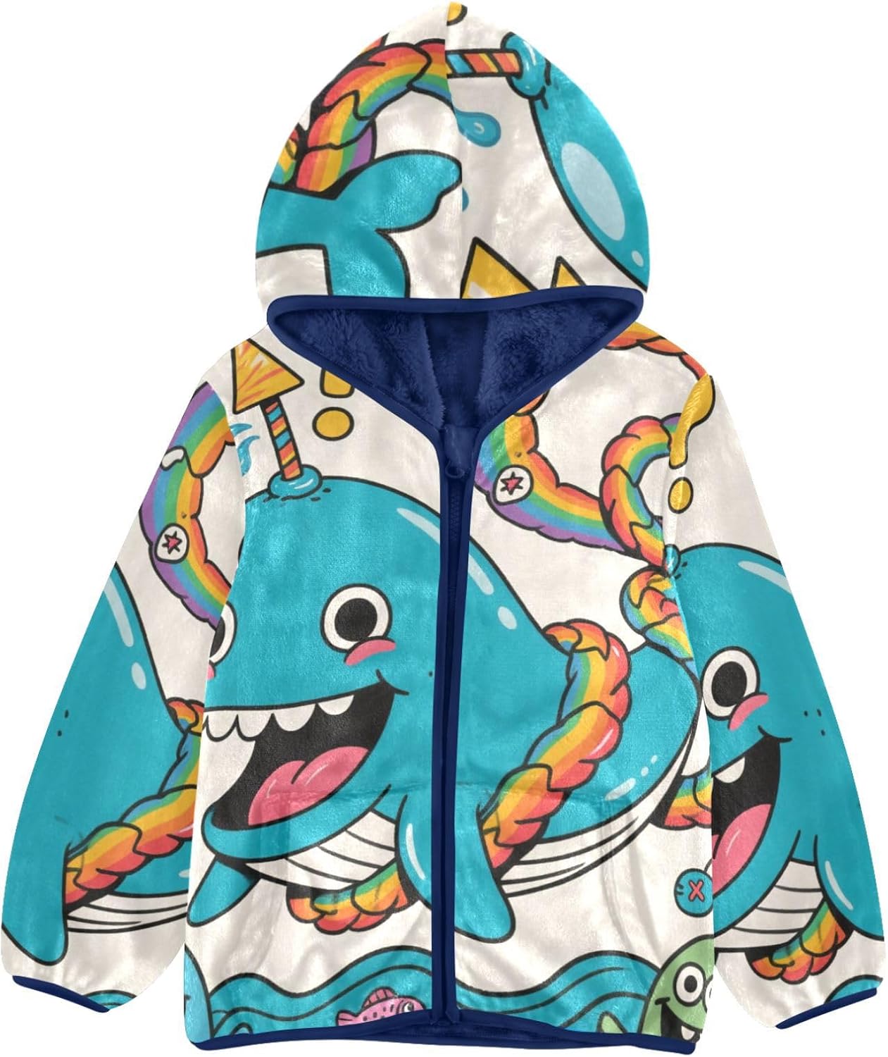 Weird Cartoon Whales Toddler Boy Fleece Jacket Outerwear Jackets & Coats Navy Blue Baby Boy Zipper Hoodie 3T