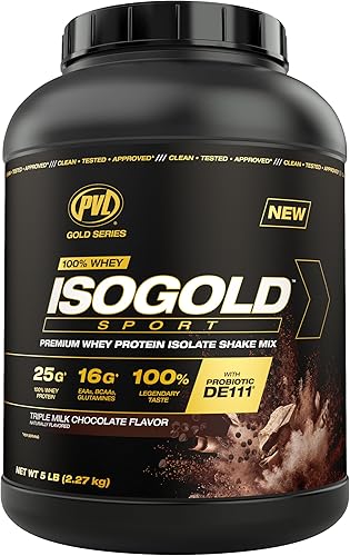 PVL Gold Series  100% suero ISOGOLD Sport  Mezcla de batido aislado de proteína de suero premium  5 libras  Triple chocolate