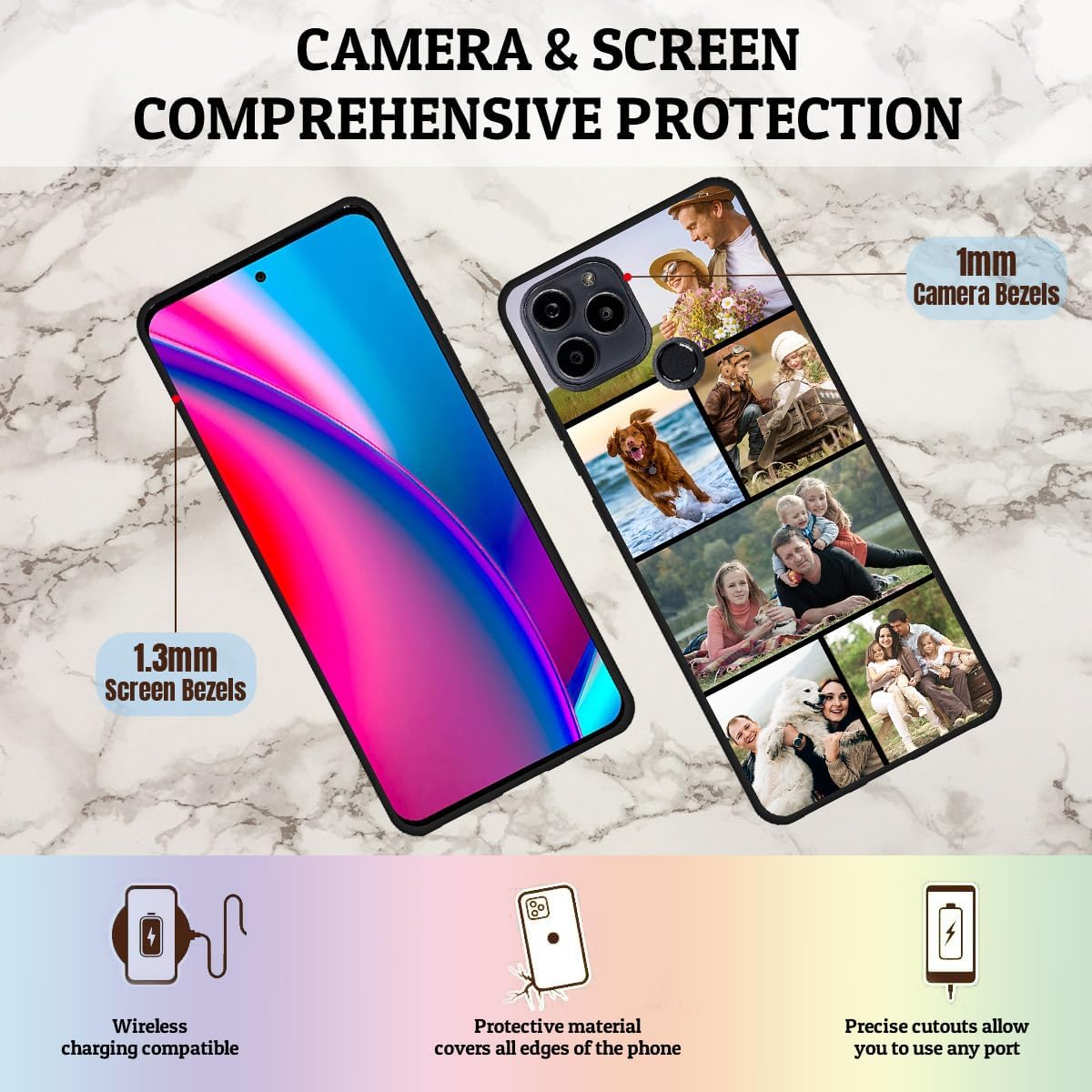 Custom Multiple Photos Collage Phone Case for BLU G91s Customized Your Own Personalized Image Text Picture Shockproof Protective Soft Cover with Lanyard Anti-Theft Strap
