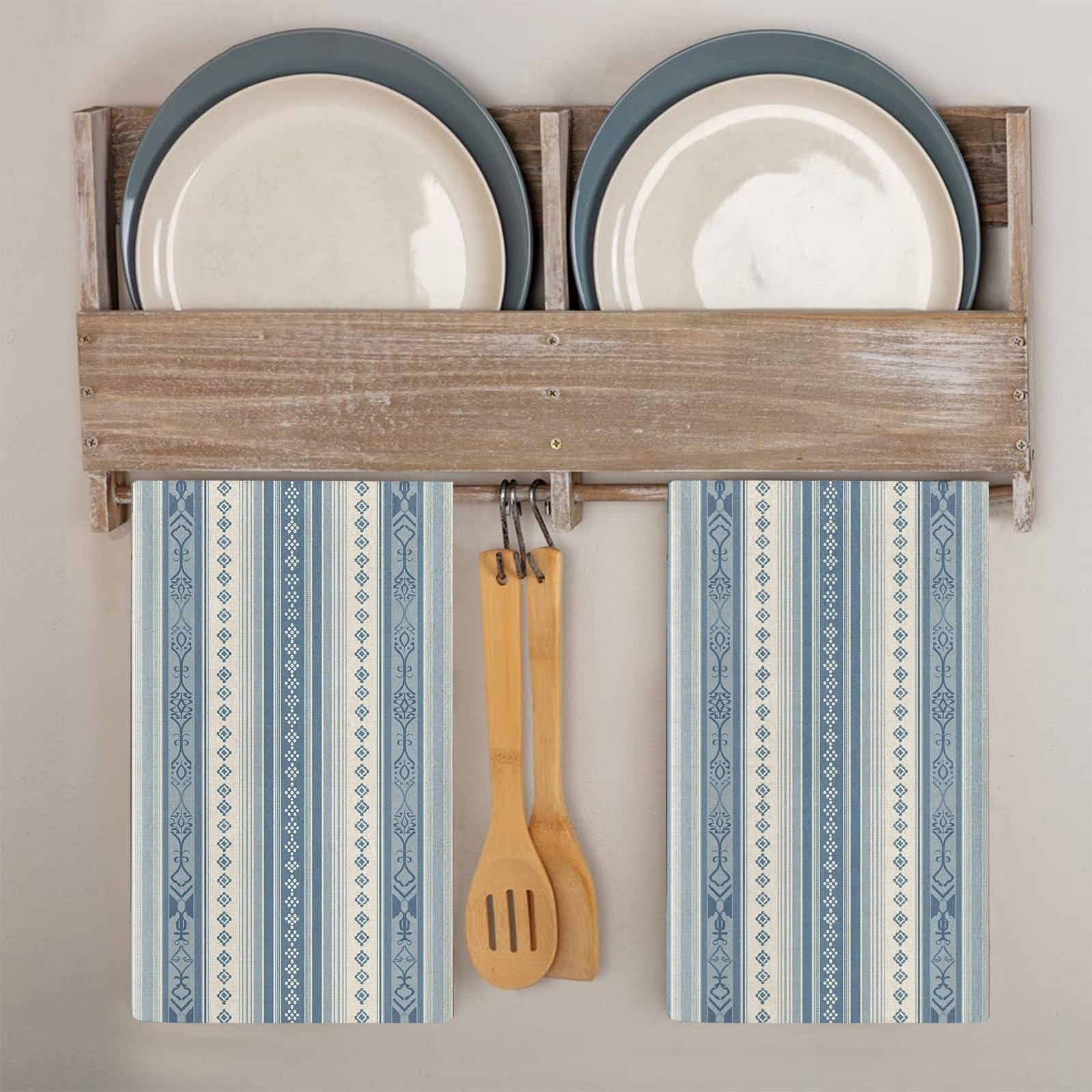 Trapos Cocina Rayas Azules Bohemias Paños de Cocina Suaves y Absorbentes Paños Cocina Reutilizables Trapos de Cocina para Secar Toallas Lavable Toallas de Barra 2 Piezas (44x74 cm)