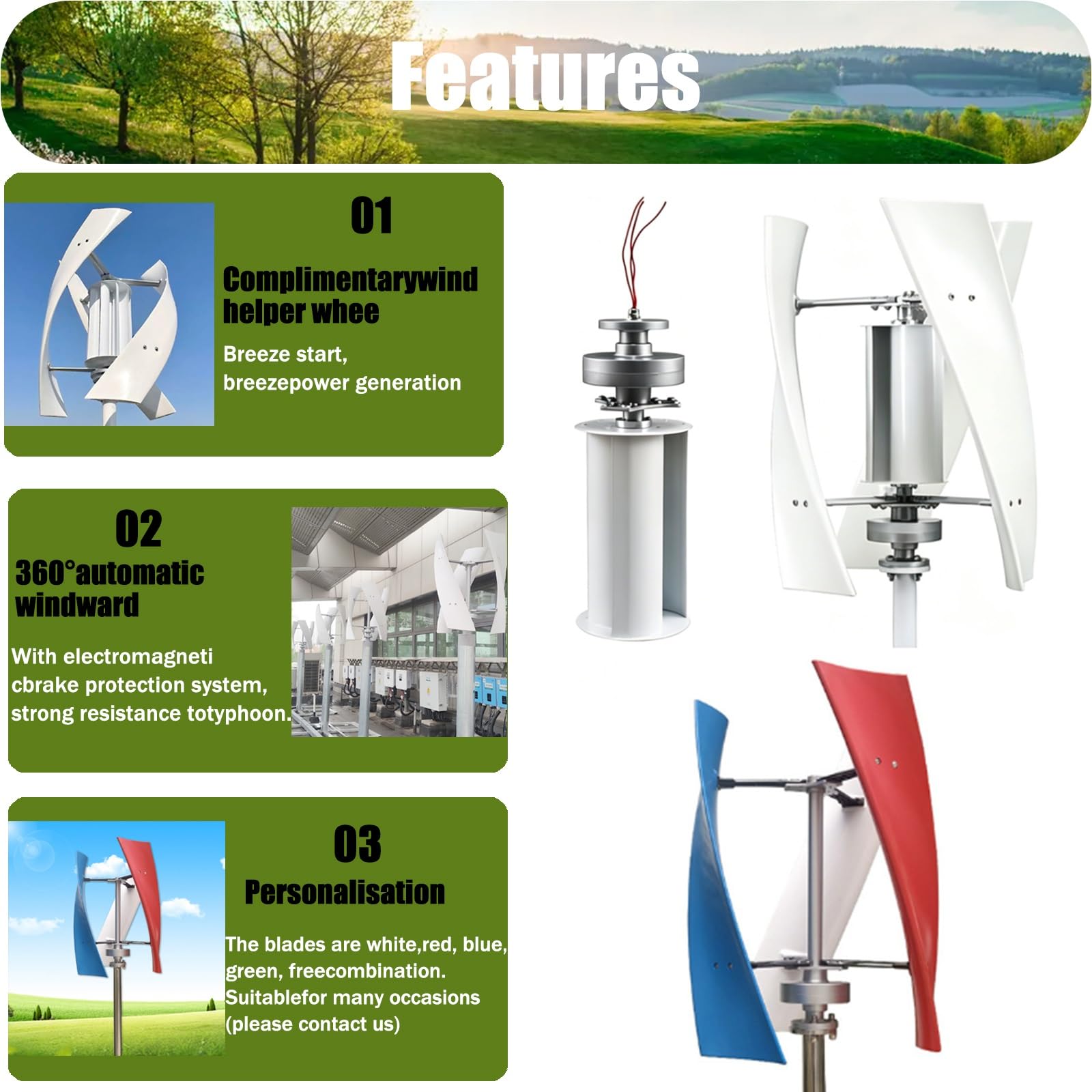 Aerogeneradores 16000W 20000W Sin Ruido Generador de turbina eólica Vertical, Aerogenerador de levitación magnética con Controlador MPPT para suplementación con energía doméstica(16000W,48V)