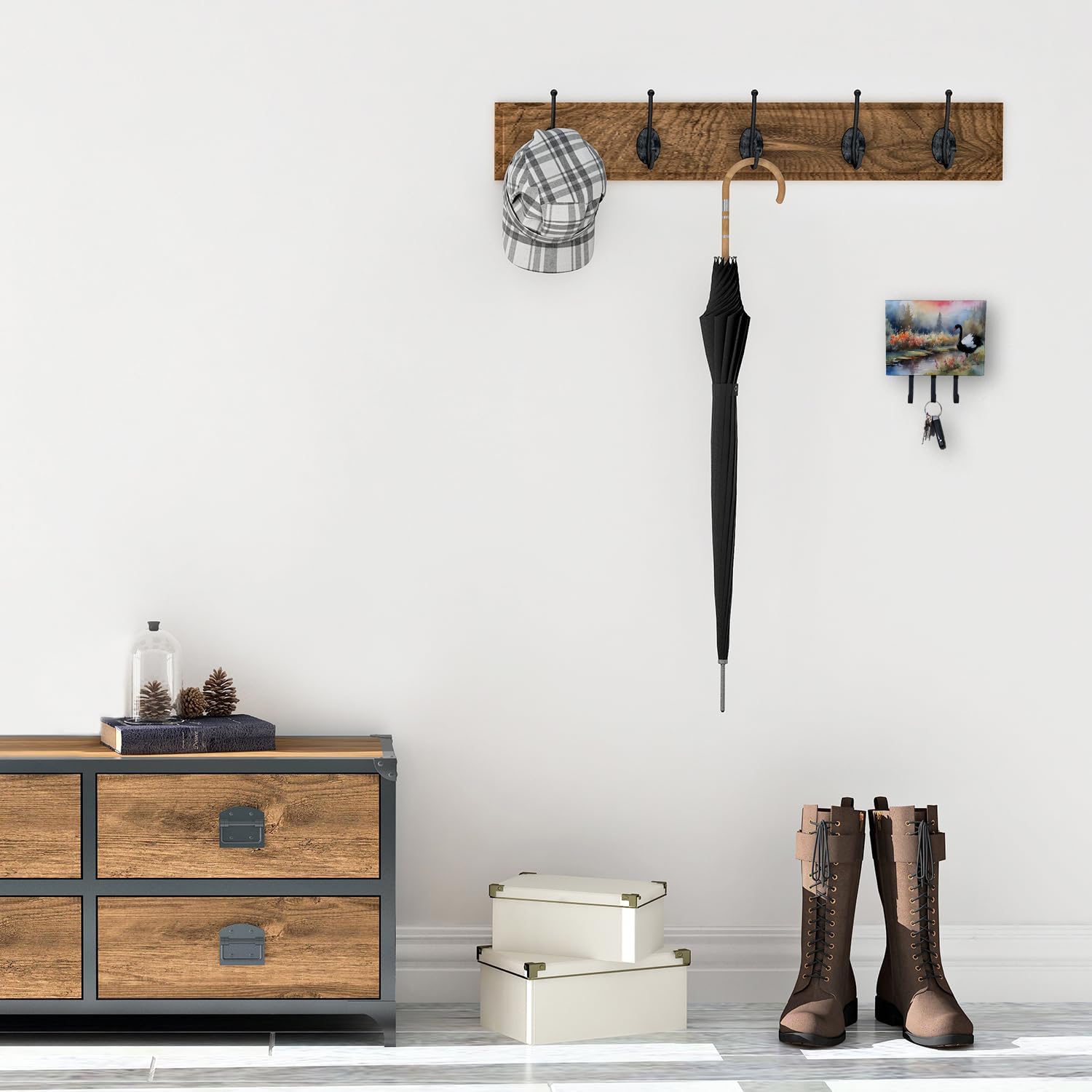 Caroline's Treasures Black Swan Leash or Key Holder Wall Hooks, Key Hooks Holder, Coat Rack Wall Mount, Coat Hooks, Hooks for Hanging Keys, Towels, Aprons, Leashes