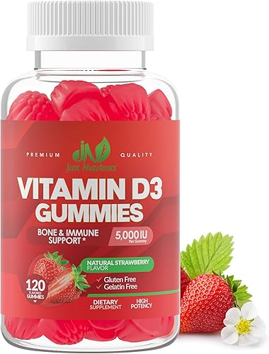 Vitamina D3 5000IU / 10,000IU Gomitas para adultos y niños (120 unidades) - Soporte máximo de fuerza para el sistema inmunológico, huesos y dientes