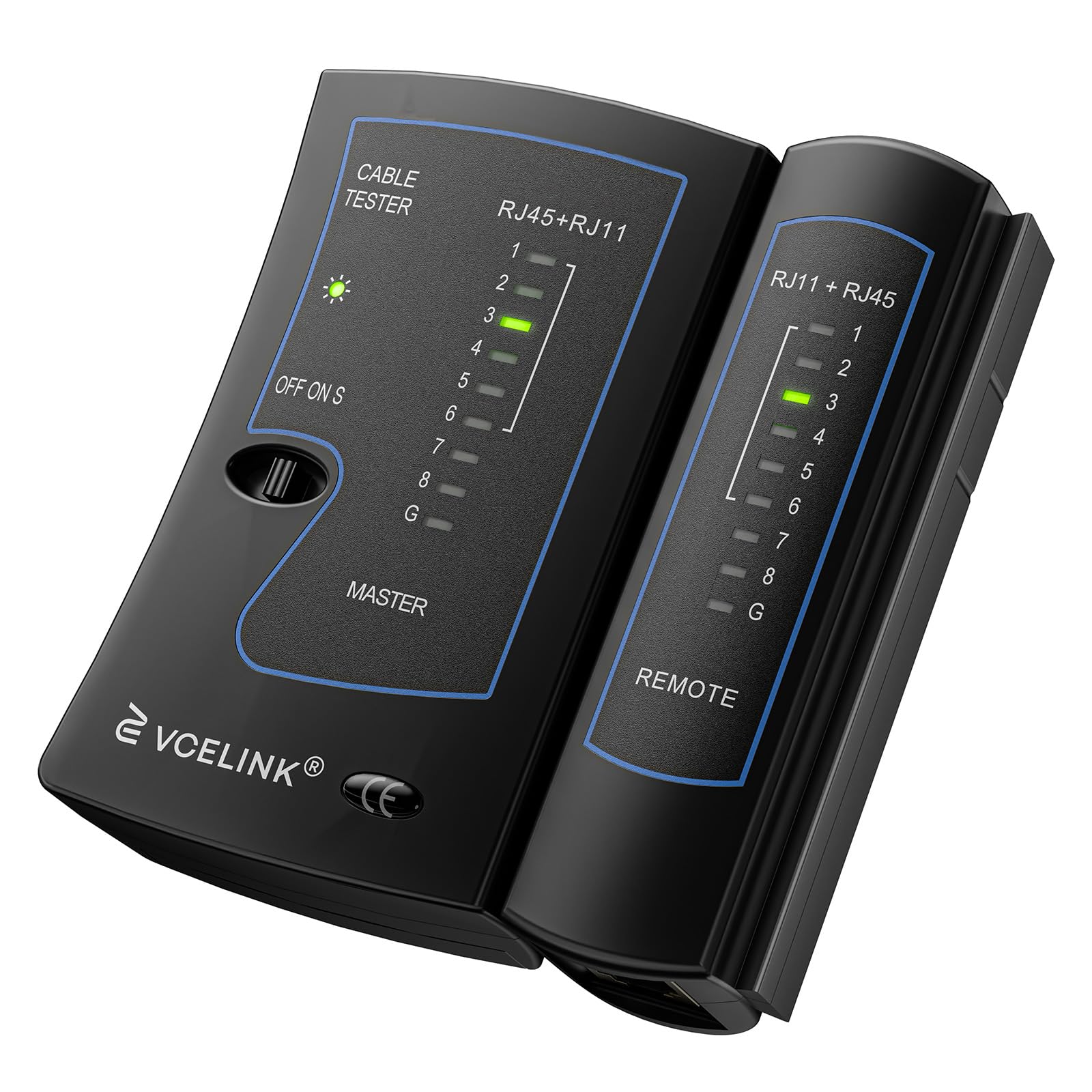 VCELINK Kabeltester, Netzwerktester Kabeltester für RJ45 RJ11 Kabel-Patchkabel-Leitungstester, LAN Tester, Telefon Kabelteser, Schwarz