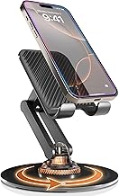 COOPER 360° Adjustable Phone Stand for Desk | 360° Rotatable Mobile Stand, Multi-Angle, Metal Base, Foldable, Portable | Desktop Phone Holder (Piano Black)