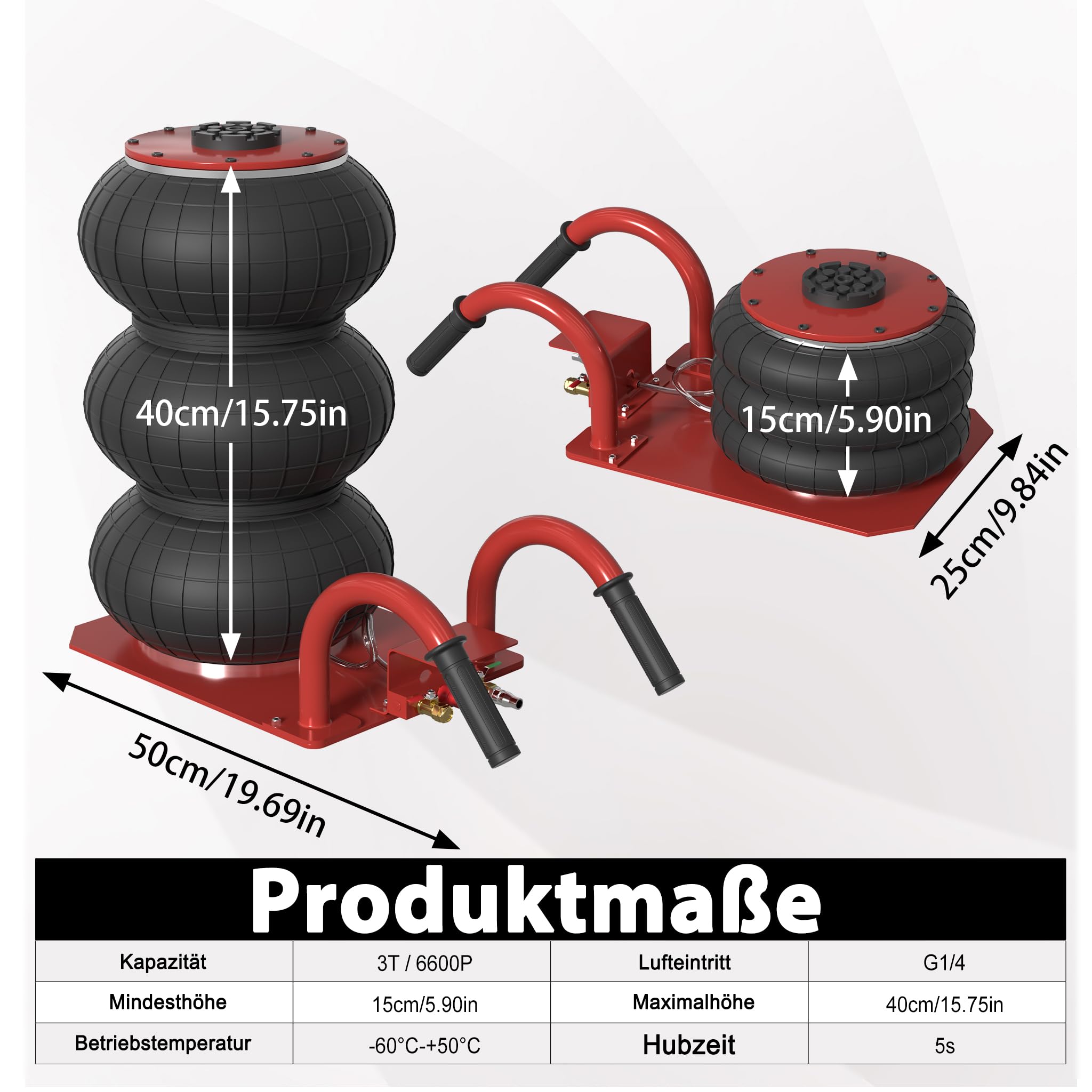 YRHome 3T/6600Lbs Pneumatischer Wagenheber mit Griff Druckluftwagenheber Luftkissen Rangierwagenheber Hebebühne Luftheber Druck Luft für Rangierwagenheber KFZ