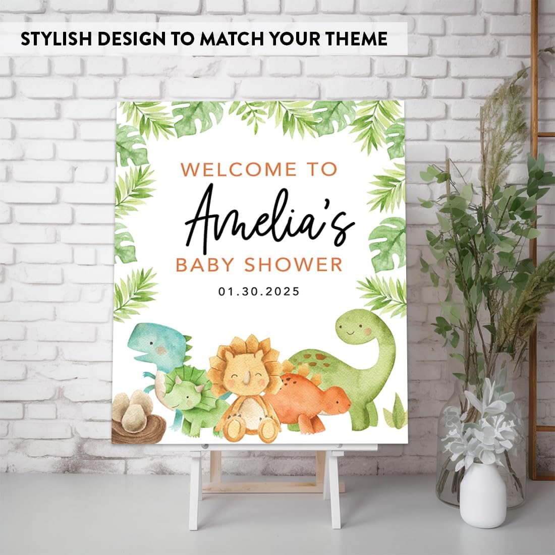 Andaz Press Dinosaur Baby Shower Decorations, Personalized Baby Shower Sign, Custom Dino Baby Shower Sign In Guest Book Alternative, Hatching Soon Welcome Baby Shower Sign, 16x20 Canvas