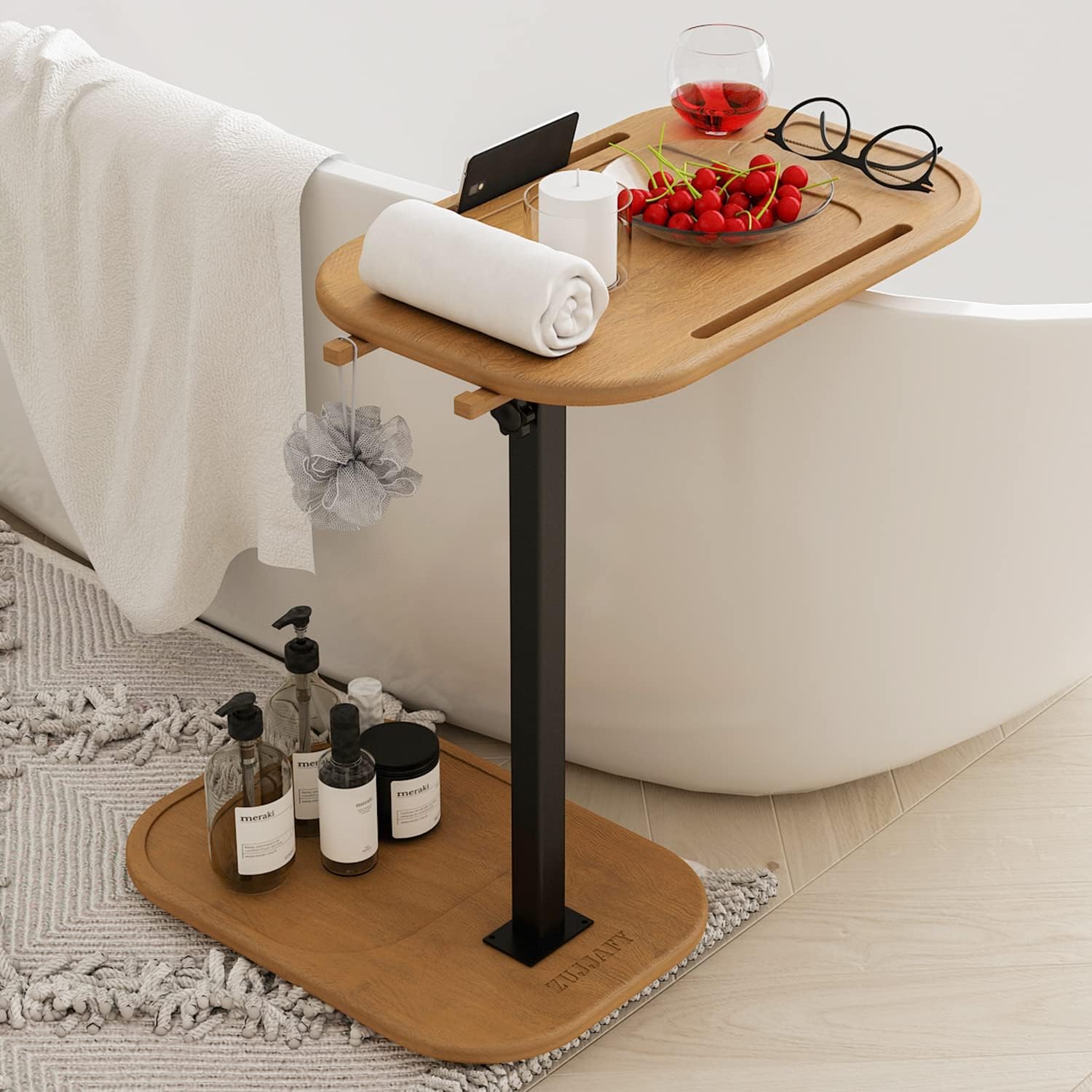 ZUJJAFY Bathtub Tray Table, Portable Wooden Bath Tub Tray