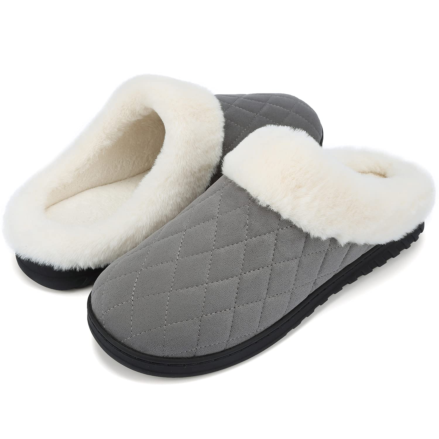 Brfash Slippers Men's Warm Memory Foam Slippers Breathable Indoor Outdoor Slippers Soft Non-Slip Plush Slippers, Dark grey 3, 9/9.5 UK
