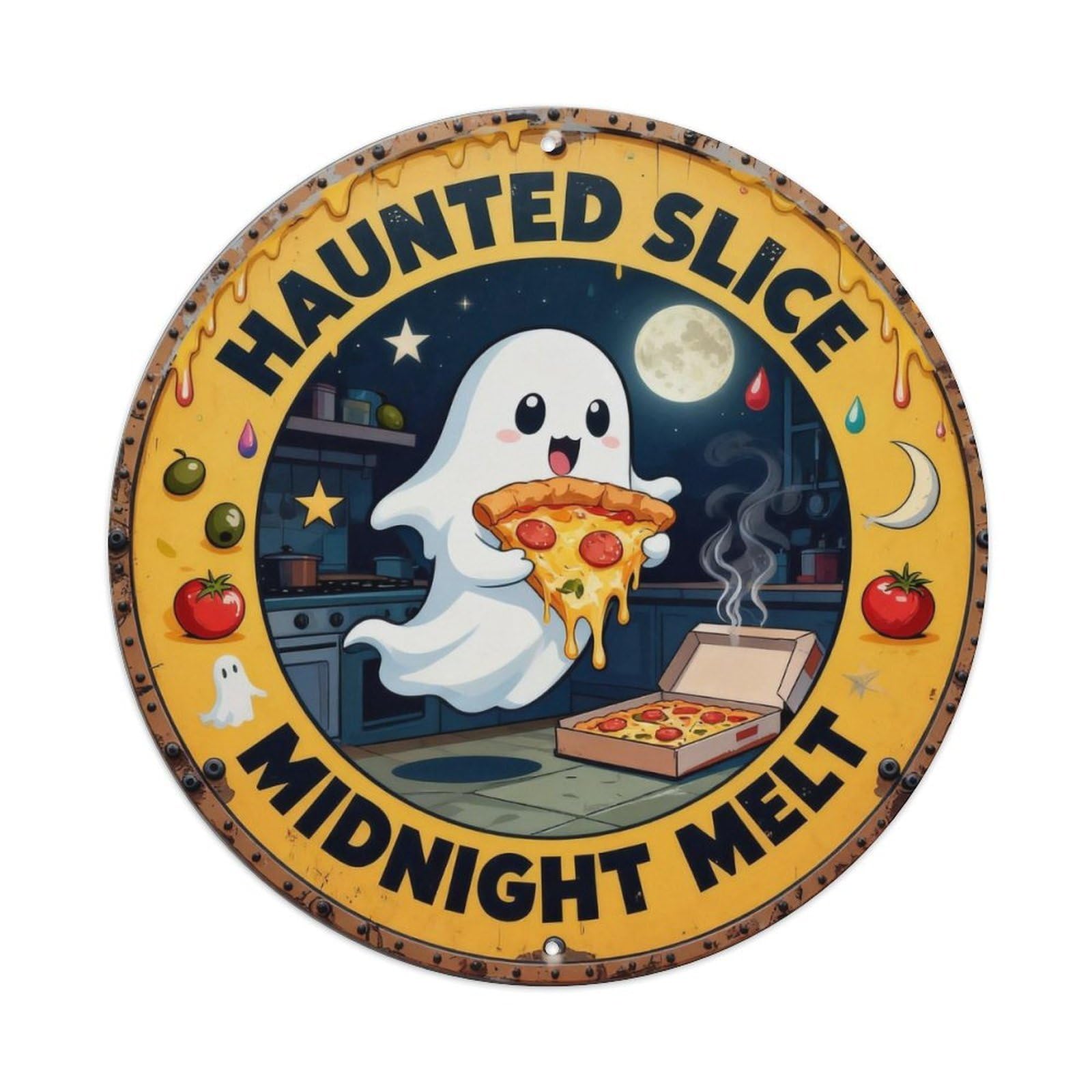 Haunted Slice Sign Metal Tin Sign Plaque