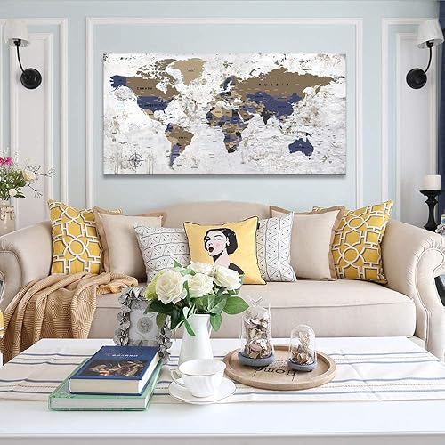 Miniatura 7 de ZEYDRT Arte de pared del mapa del mundo, pintura en lienzo para oficina, sala de estar, mapa del mundo, arte en lienzo, decoración de pared,