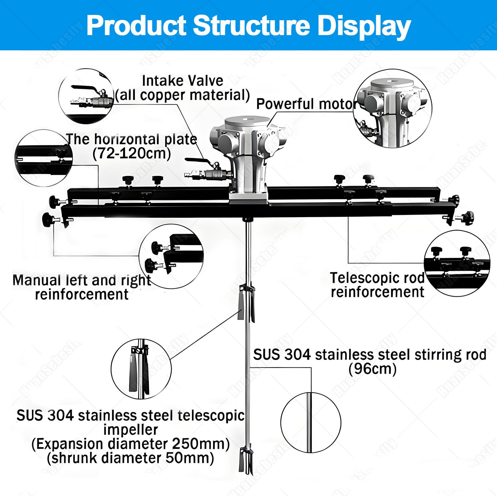 Máquina Mezcla Neumática,Agitador Aire Automático,Capacidad 1000l,Incluye Soporte Ajustable,para Pintura,Productos Químicos(Small 5cylinder) Threecylinder