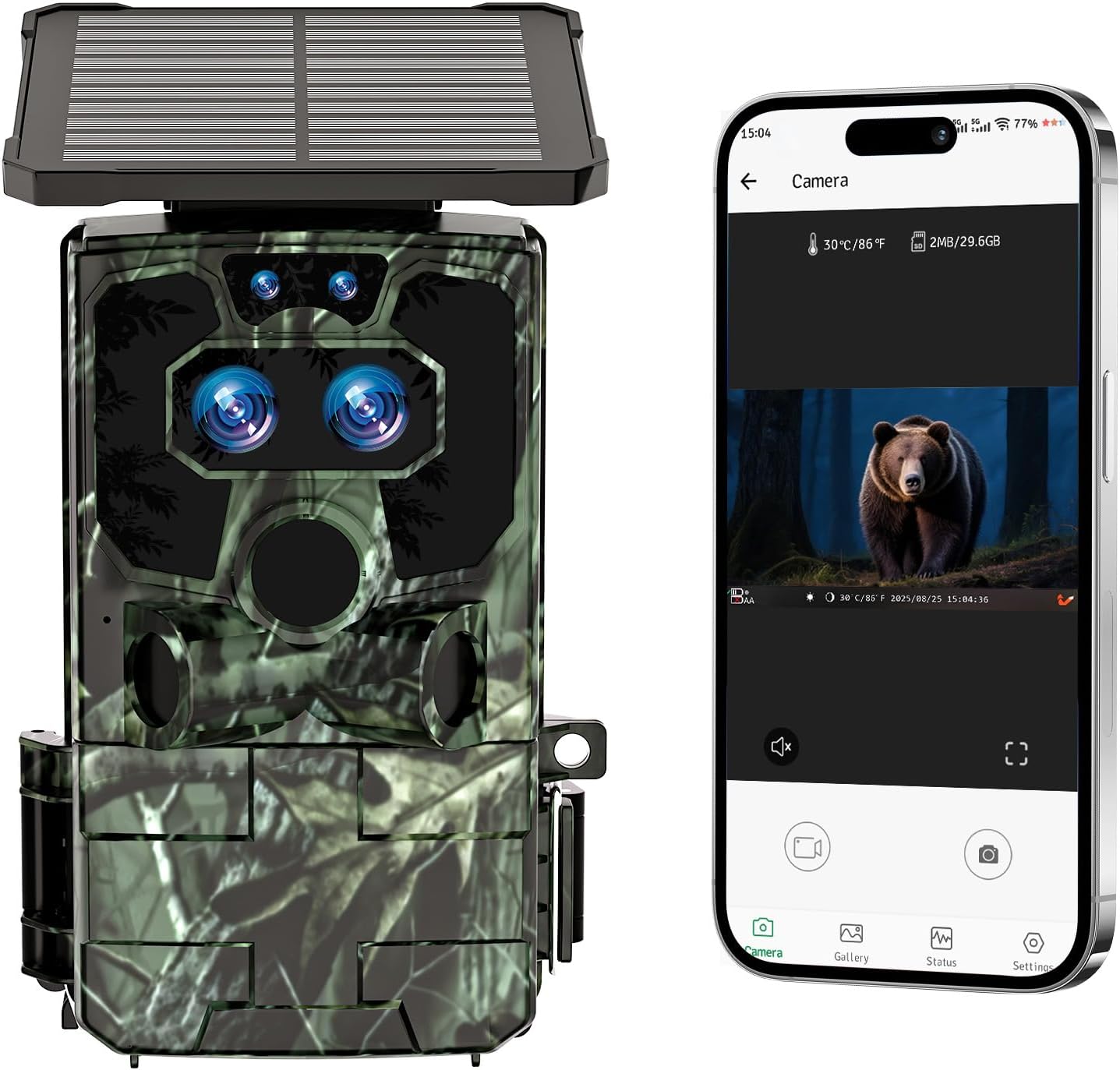 VOOPEAK Dual Lens WiFi Trail Camera, Starlight Night Vision, 4K 60MP Solar Powered Game Camera, 0.1s Trigger, 2" Display, IP66 Waterproof, Motion Activated for Hunting Wildlife Security