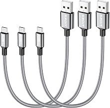 SUNGUY 1ft Micro USB Cable 3 Pack Short Braided USB 2.0 Micro Android Fast Charging and Data Sync Compatible with Galaxy S6 S7 Edge Note 5, Tab 4, PS4, Kindle and More