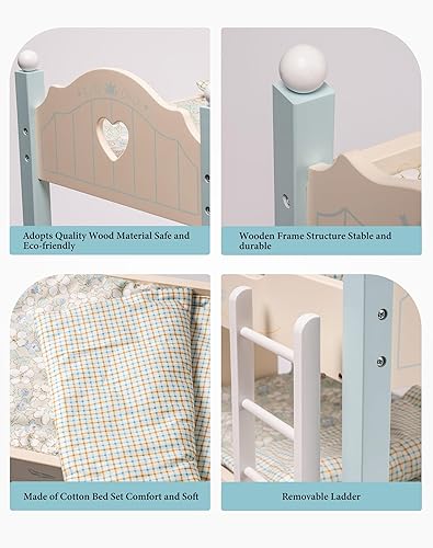 Miniatura 3 de ROBUD Cuna para Muñeca Bebé, Camas de Madera para Muñecas de 20 Pulgadas, Literas Azules para Muñeca Bebé con Tul, Cama para Muñeca American Girl