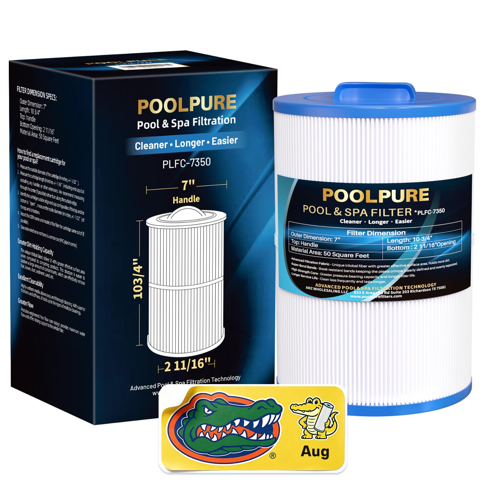 POOLPURE Filtre de spa PCD50N remplace Unicel C-7350, Pleatco PCD50N, Filbur FC-3963, 1019401, 735321, 7 x 10 Cartouche de filtre pour jacuzzi