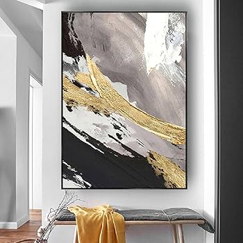 抽象画 油絵 インテリア 絵画 額縁 ゴージャス Amazon.co.jp: 現代の黒と金と黒の額入りウォールアート 抽象