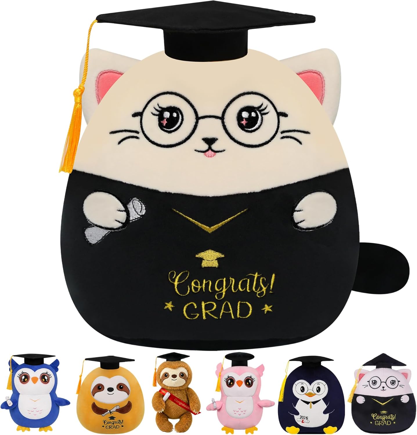 Graduation Plush Cat Stuffed Animal – 2026 Graduation Stuffed Animal Toy with Cap Gown for Kindergarten Preschool Elementary College Graduates Congrats Grad Gift for Girl Boy Men Women Student 9 Inch