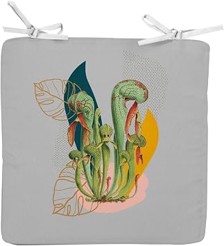 Fabulous Square Chair Cushion - Tropical Flower Drosera - Exotic Jungle - 40 x 40 cm - Grey