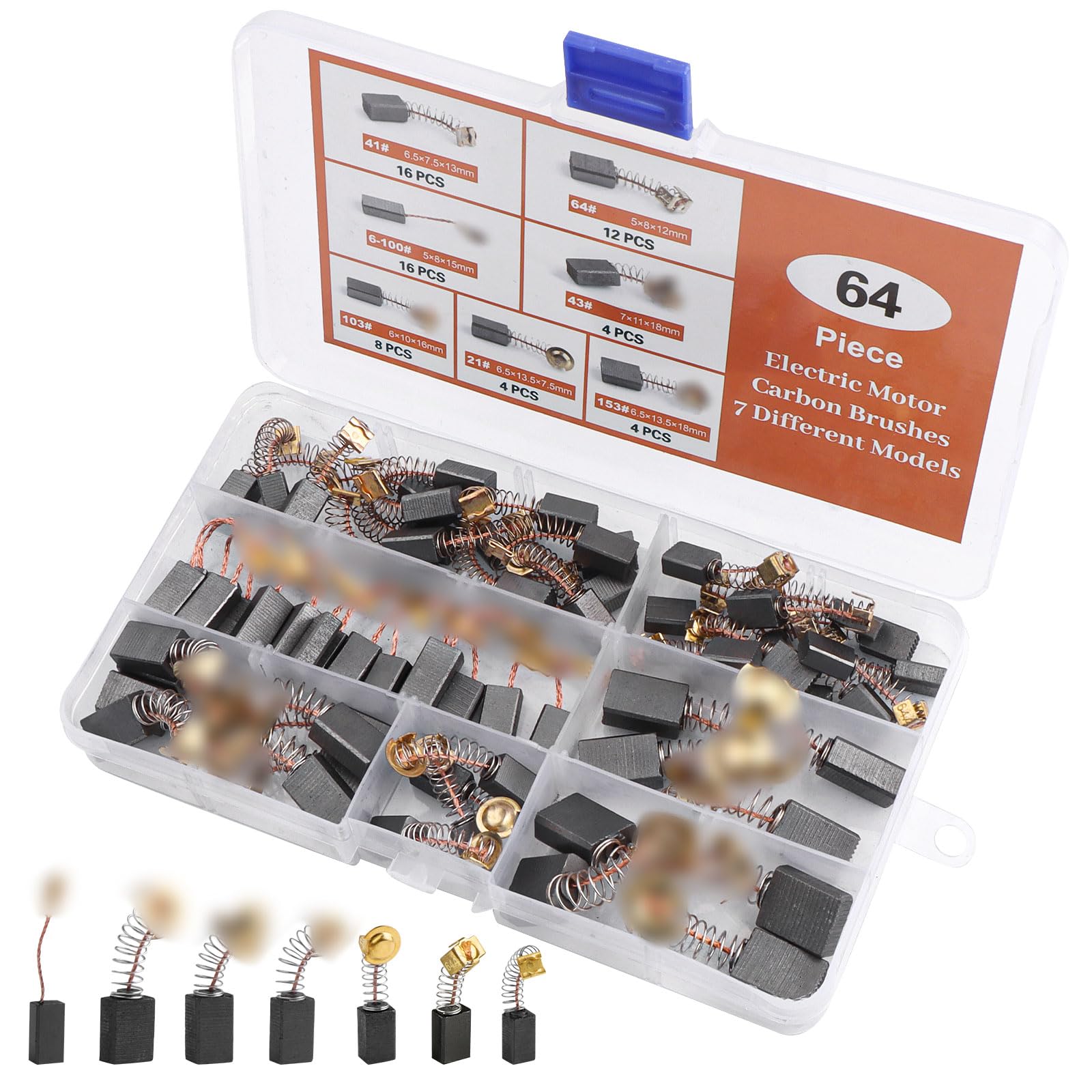 Balais de Charbon 64 Pièces pour Outils Électriques Meuleuse Ponceuse Moteur - 7 Tailles