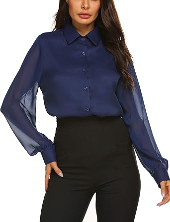 Womens Blouses Bow Tie Neck Long Sleeve 