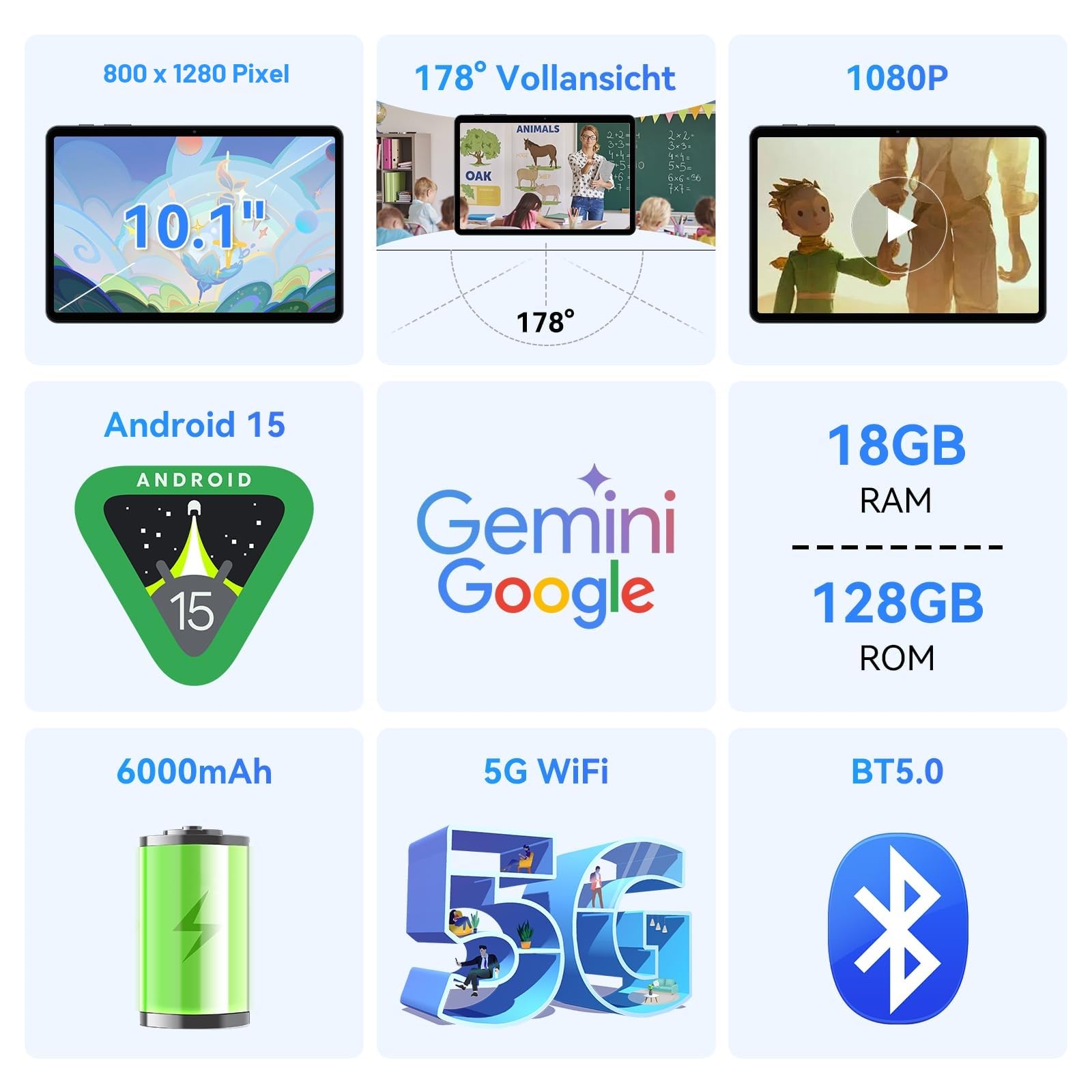 TABWEE Tablet mit Tastatur und Stift, 18GB RAM+128GB ROM (2 TB TF) | Ideal für Schule und Studium, 10 Zoll Tablet, Android 15, 6000mAh, Gemini AI , GPS, Face ID (4 Jahre Garantie)