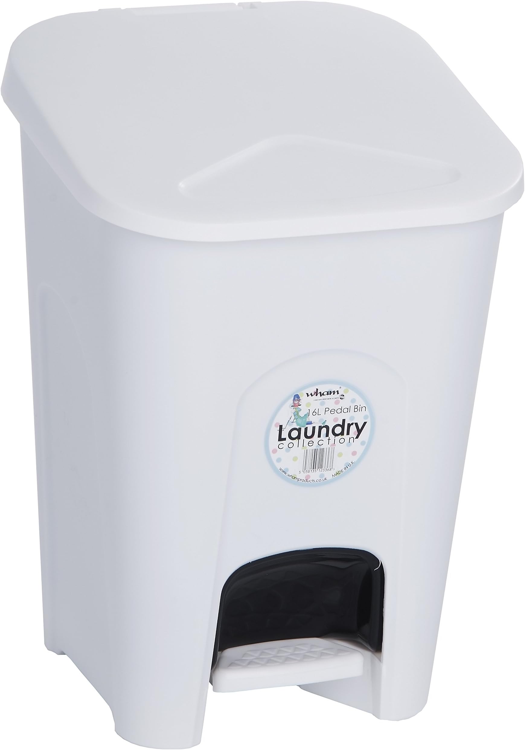 Wham 11760 Pedal Bin 16 L, 30 x 28 x 43 cm, Bathroom Waste Bin Pedal Bin, White