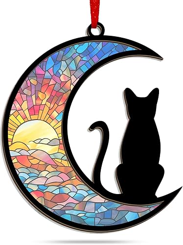 Adornos de Navidad para amantes de los gatos, adorno de Navidad de doble capa para decoración de árboles, regalos para amantes de los gatos negros