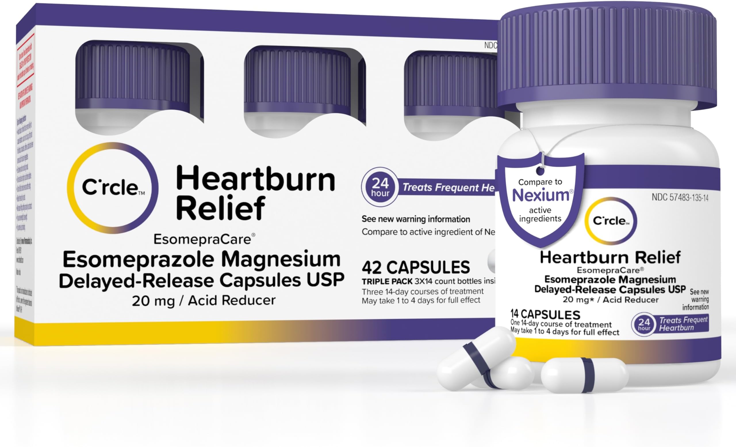 Esomeprazole Magnesium 20mg Capsules - Heartburn Medicine - 24 Hour Acid Reducer - Delayed Release Mini Capsules - Acid Reflux Medicine and Digestive Support - Three 14 Ct Bottles