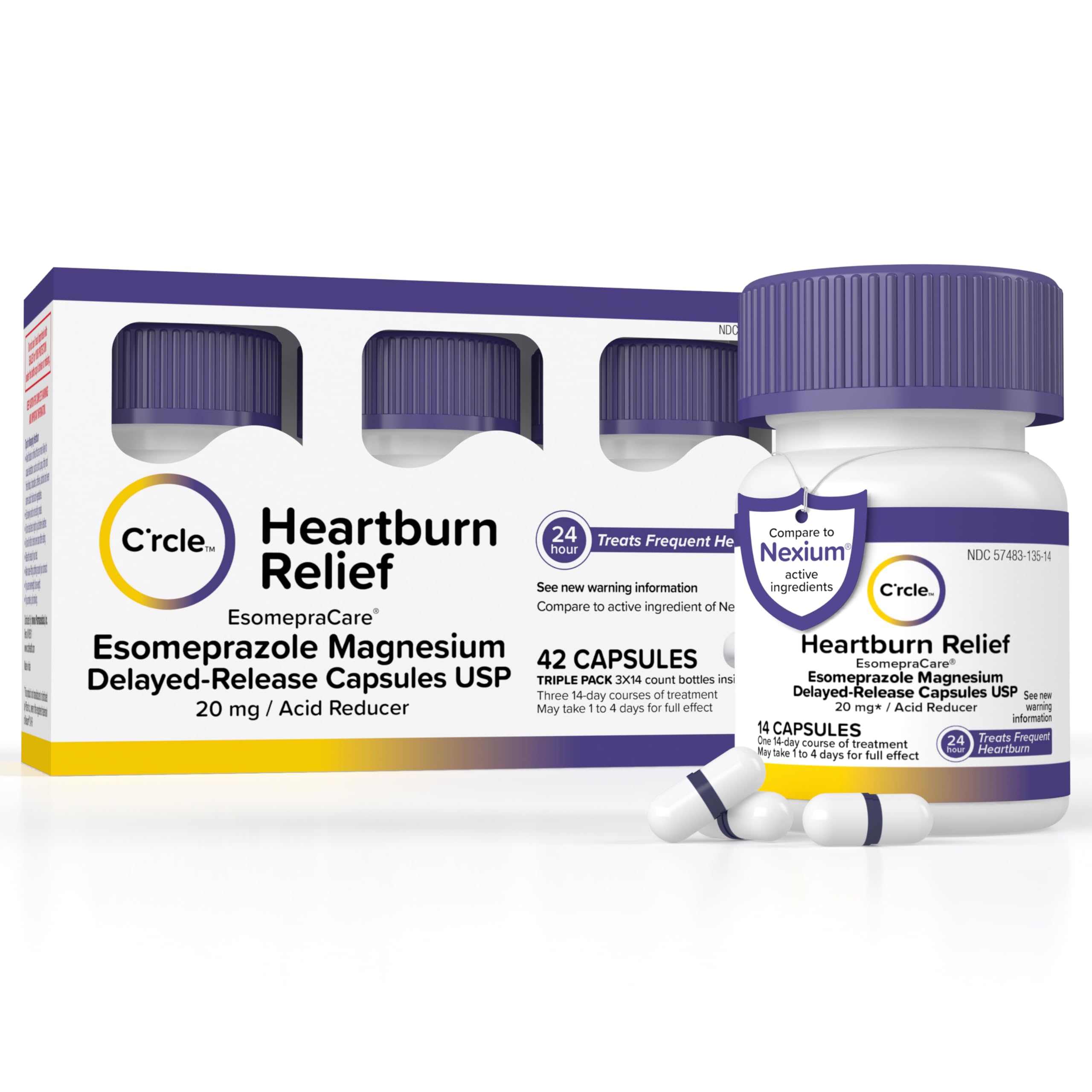 Esomeprazole Magnesium 20mg Capsules - Heartburn Medicine - 24 Hour Acid Reducer - Delayed Release Mini Capsules - Acid Reflux Medicine and Digestive Support - Three 14 Ct Bottles