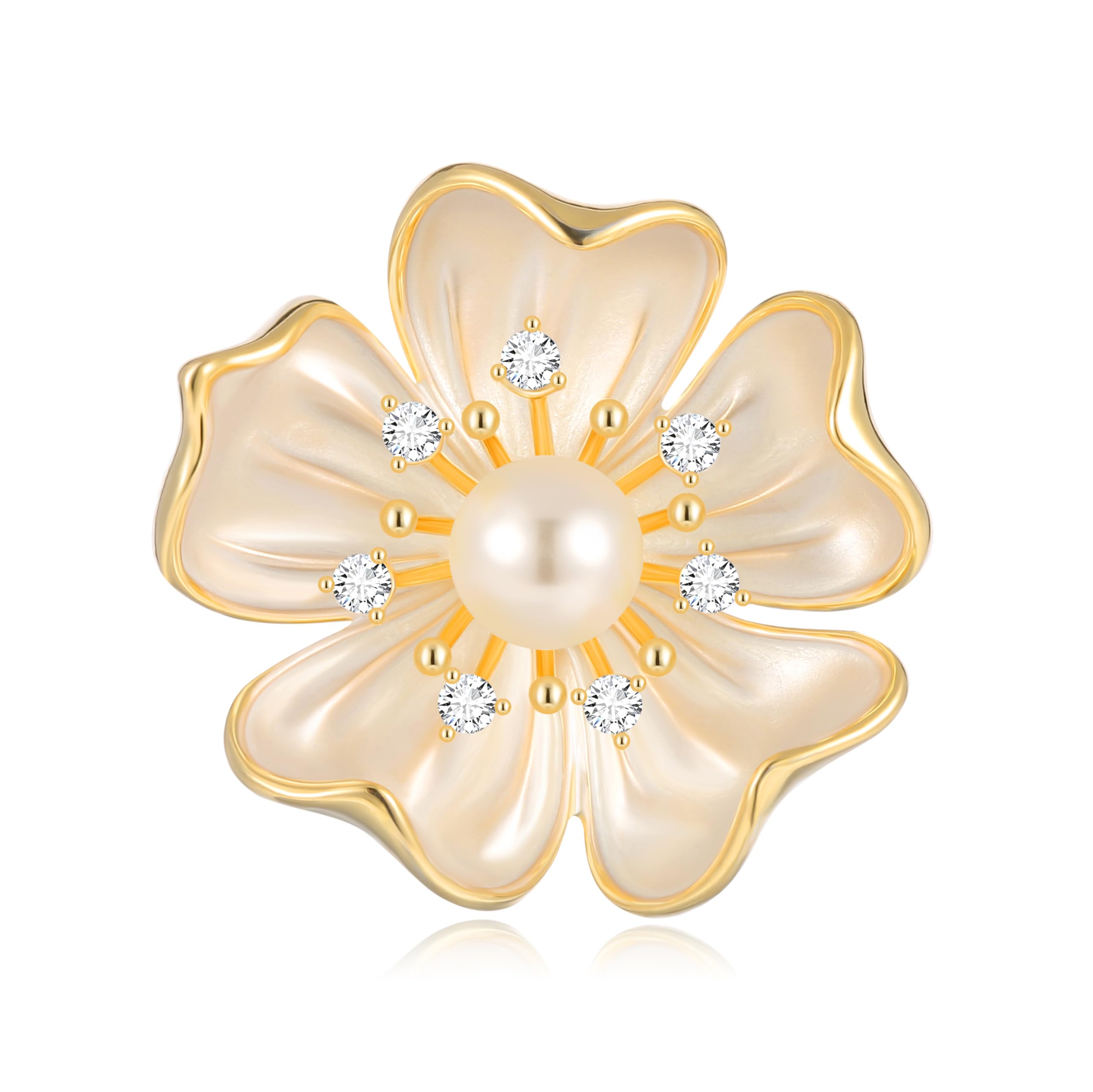 GenericLYLYMIMI Women's Pearls Flower White Pearl Brooch Flower Pins Autumn Fall Flower Broach for Mother Wife GF Wedding Bridal Bouquet Party Charm Flower Pin for Christmas