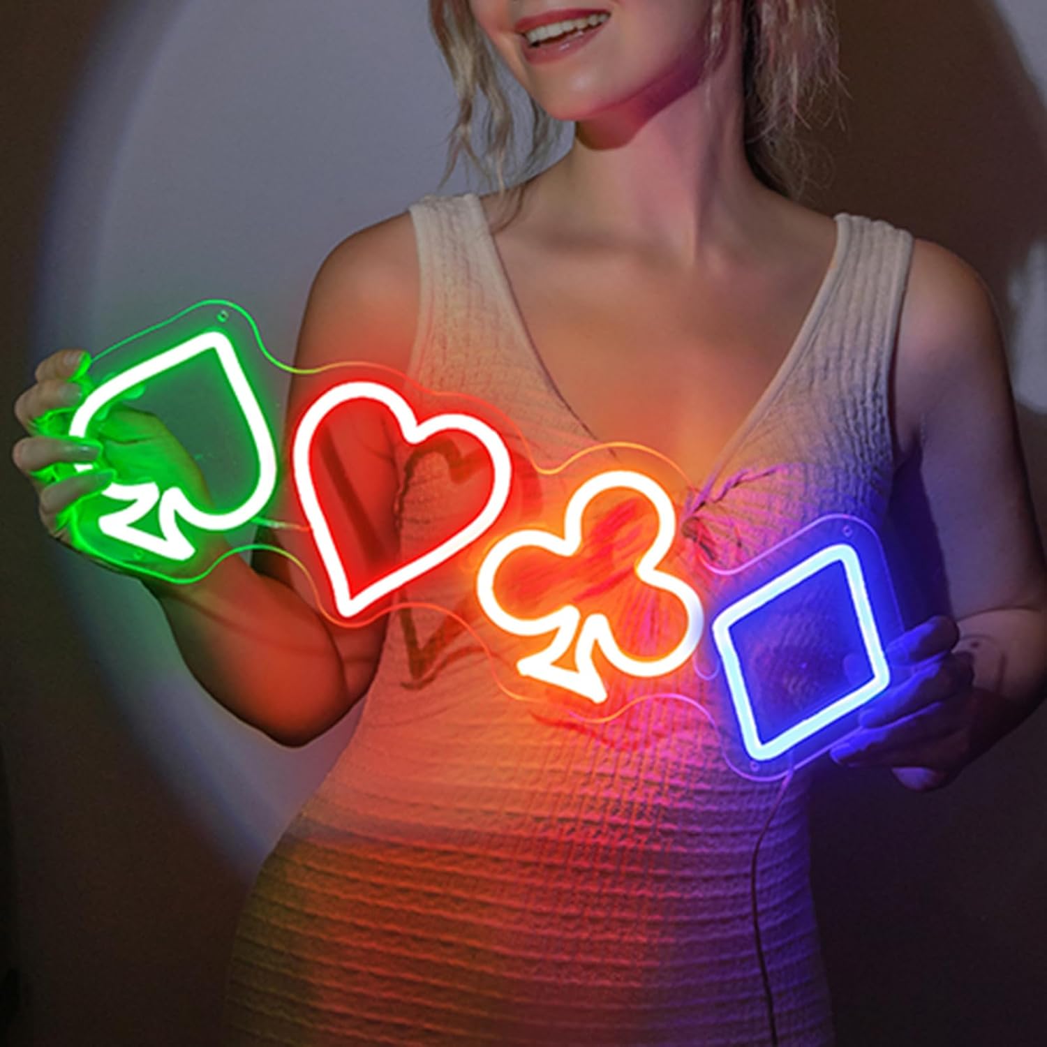 Poker Neon Sign for Poker Cards Room Decor 18x6 Inch Playing Cards Led Neon Light Gift for Poker Card Players 3D Art Poker Signs Wall Lamp for Boy Men Bedroom Game Room Casino Bar Decorations