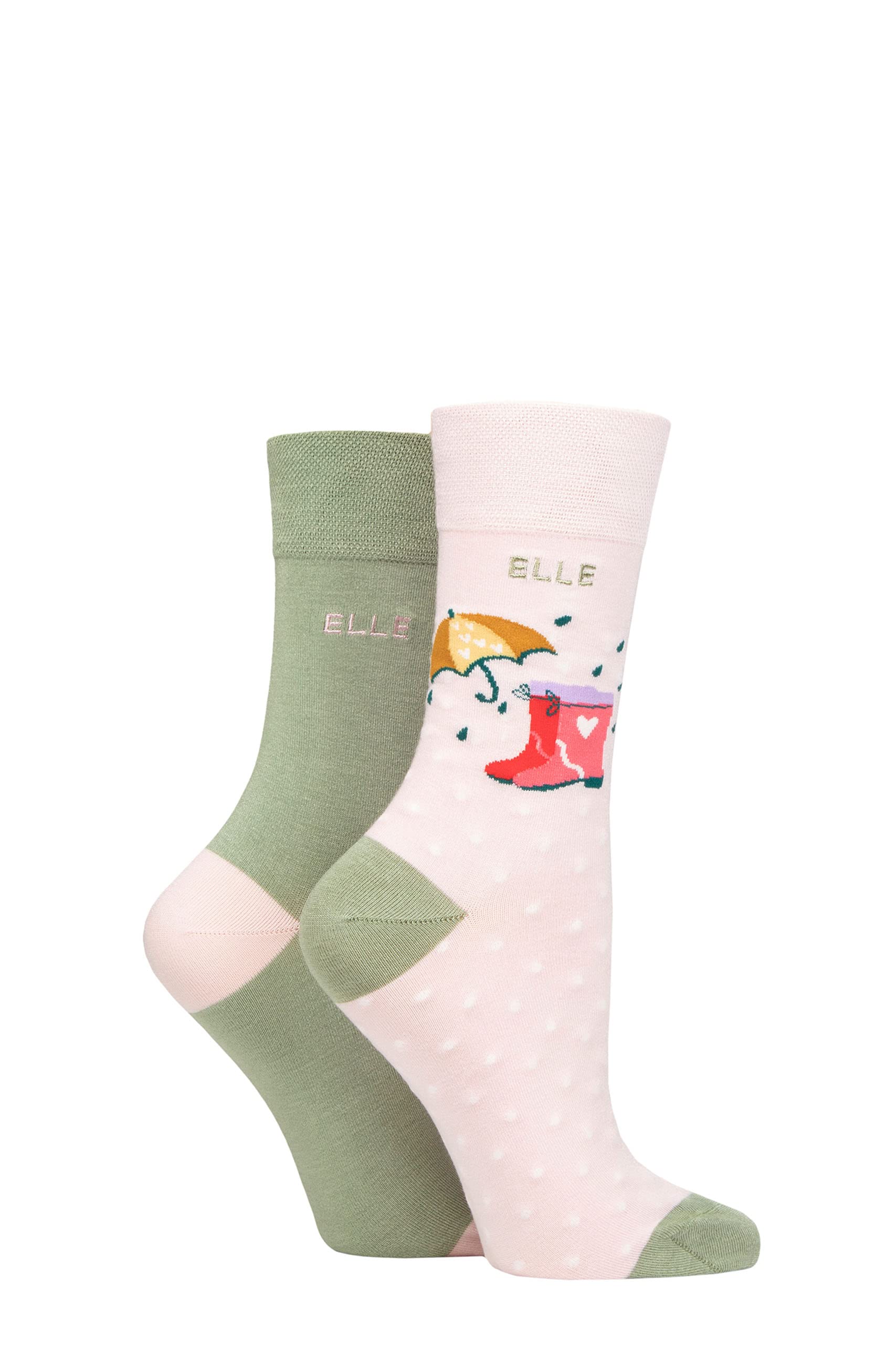 ELLE Ladies Bamboo Patterned and Plain Socks Pack of 2 Meadow Patterned 4-8