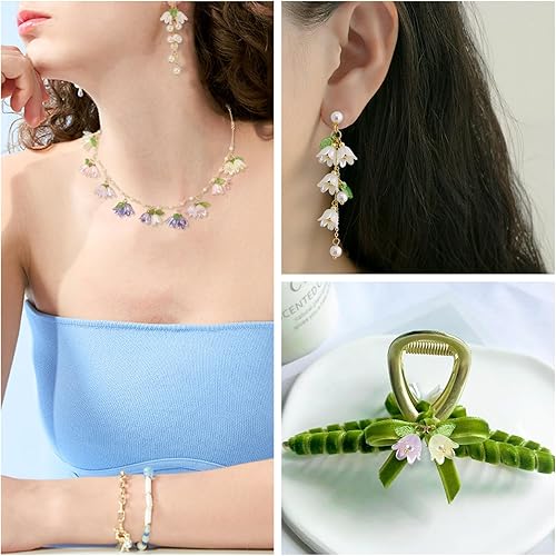 Miniatura 4 de Beadthoven - 25 dijes acrílicos de flores con perlas de lirio del valle, campana, cuentas colgantes para aretes, collares, joyería, llavero,