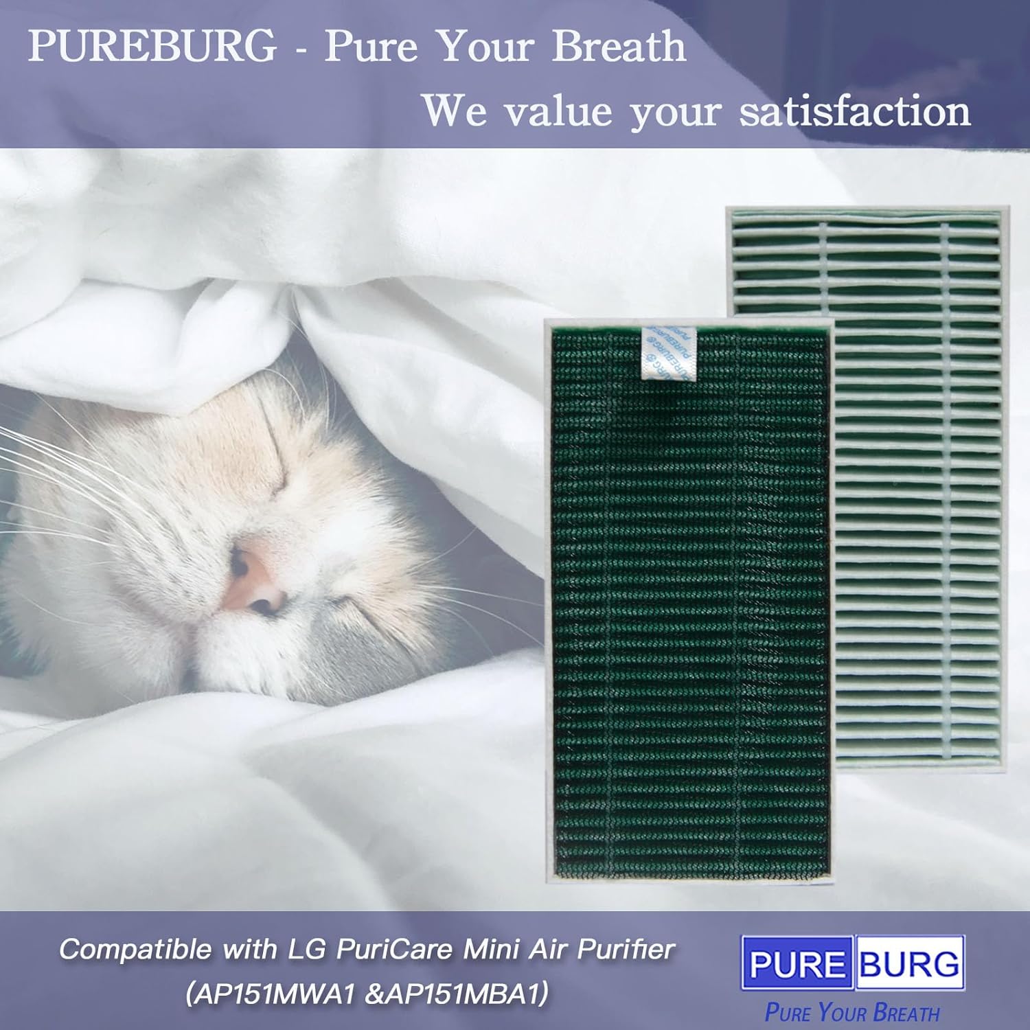 PUREBURG AAFTMH01 Replacement Filter Compatible with LG PuriCare Mini Air Purifier,H13 True HEPA 4-Pack