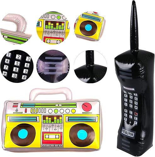 Miniatura 4 de Caja inflable de 3 piezas de radio Boom y accesorios inflables para teléfono móvil para decoraciones de fiesta 80s 90s