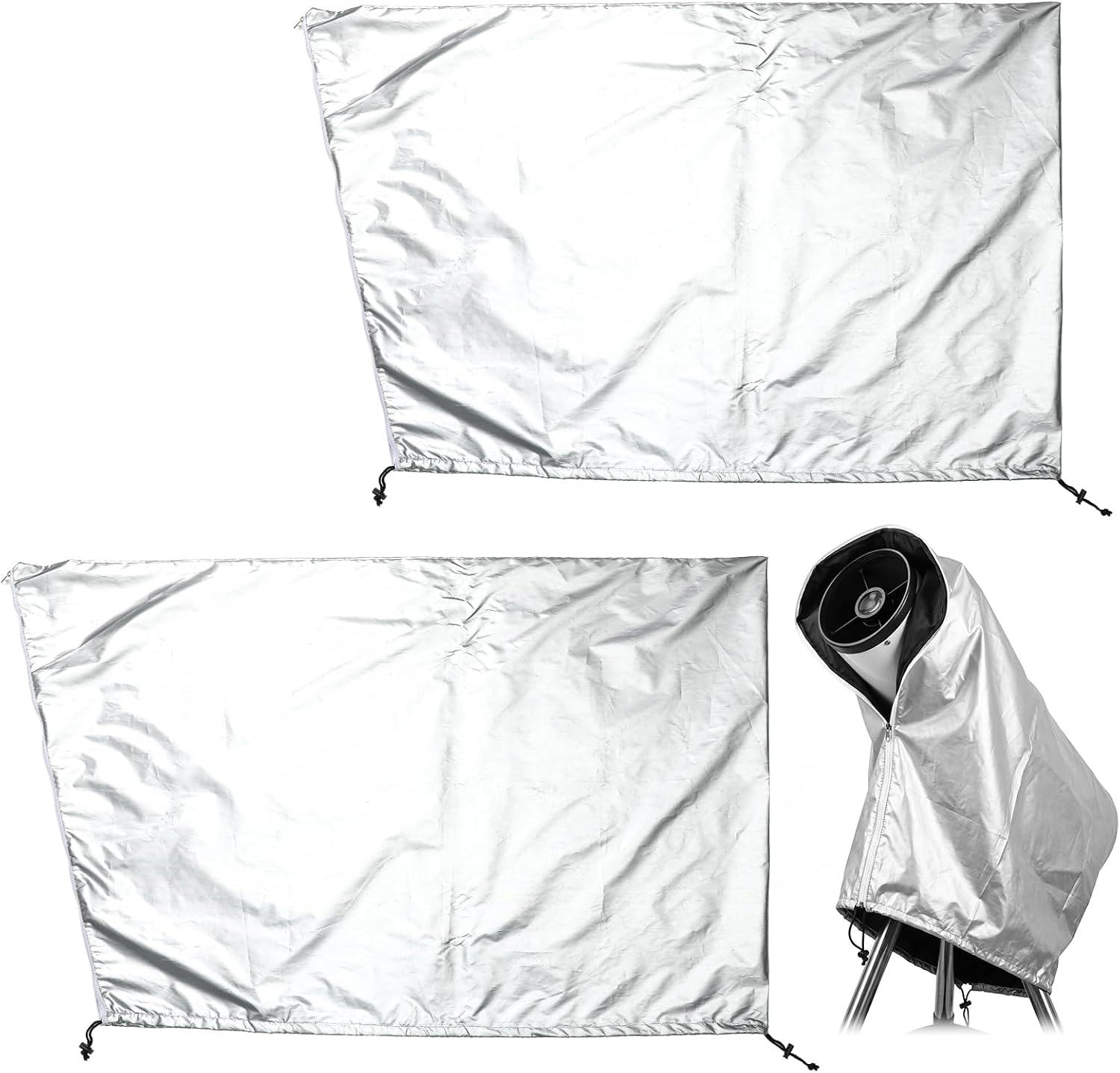 2 Pcs Telescope Cover with Zipper and Adjustable Drawstring, Water Resistant Silver Oxford Telescope Cover for Indoor Outdoor Storage, Dust Sun Moisture Protection, 59 x 33 Inches
