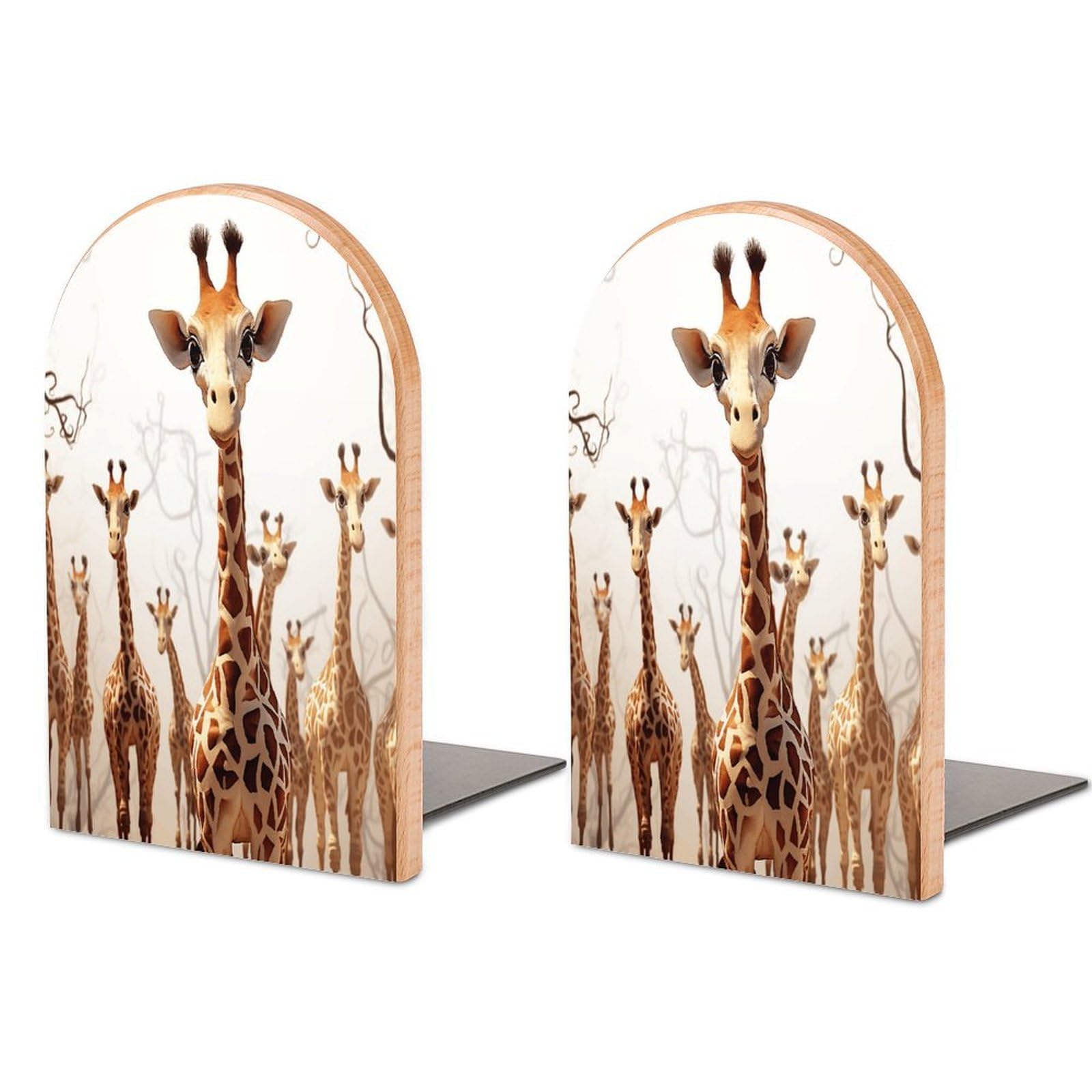 Cute Cartoon Funny Giraffes Bookend Wood Book End for Shelves Heavy Duty Non-Slip Wooden Bookend Support Universal Economy Bookends Fancy Modern Decorative Book Accessories 1 Pairs