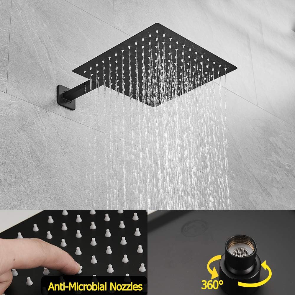 JingGang Matte Black Shower System 10 Inch Bathroom Luxury Rain Mixer Shower Combo Set Wall Mounted Brass Rainfall Shower Head and Handheld System Shower Faucet Rough-in Valve Body and Trim Included JingGang Matte Black Shower System 10 Inch Bathroom Luxury Rain Mixer Shower Combo Set Wall Mounted Brass Rainfall Shower Head and Handheld System Shower Faucet Rough-in Valve Body and Trim Included