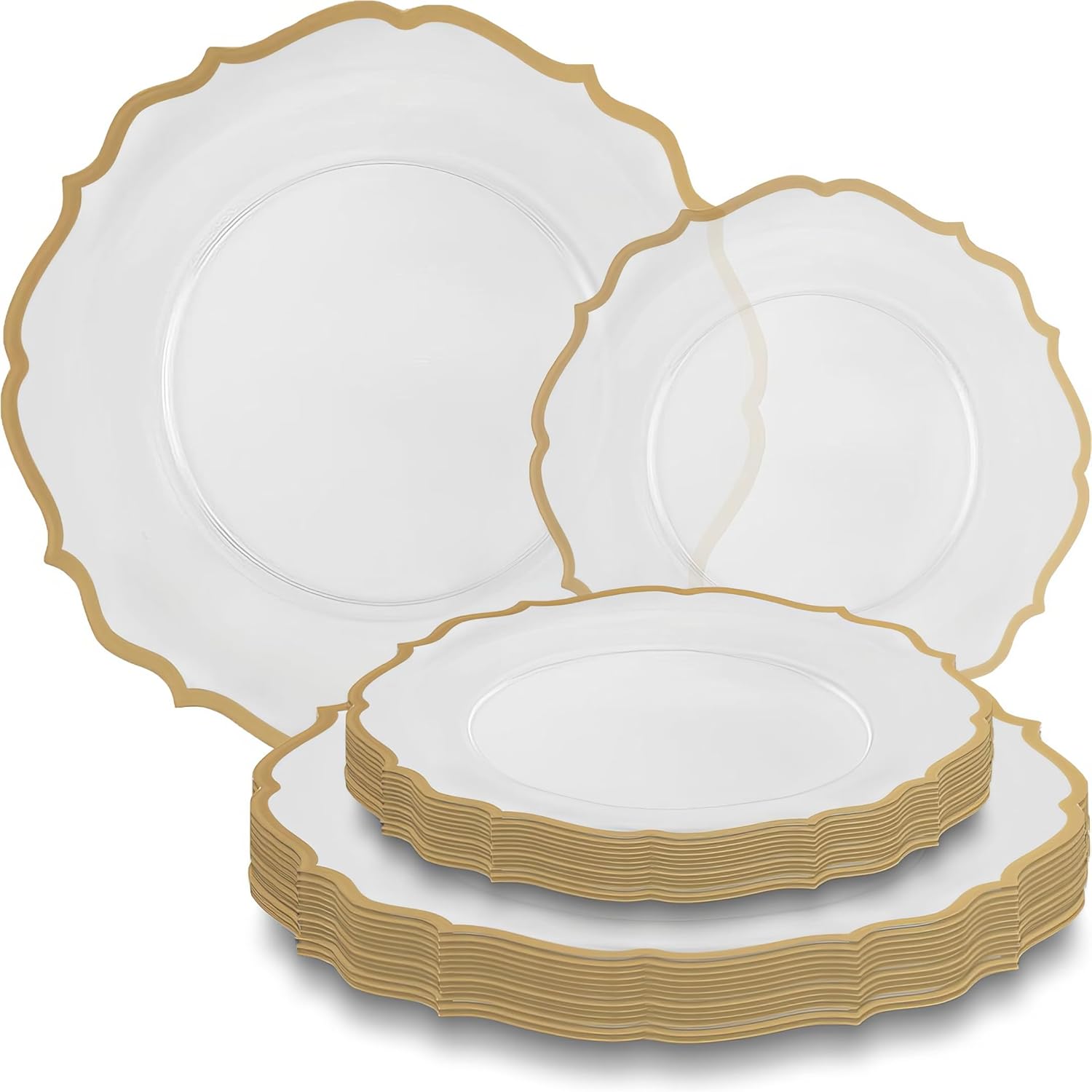 Contemporary Collection Combo White Plates with Black Rim - 7.5" - 10.5" (Pack of 32) - Sleek Modern Design - Perfect for Entertaining & Everyday Use
