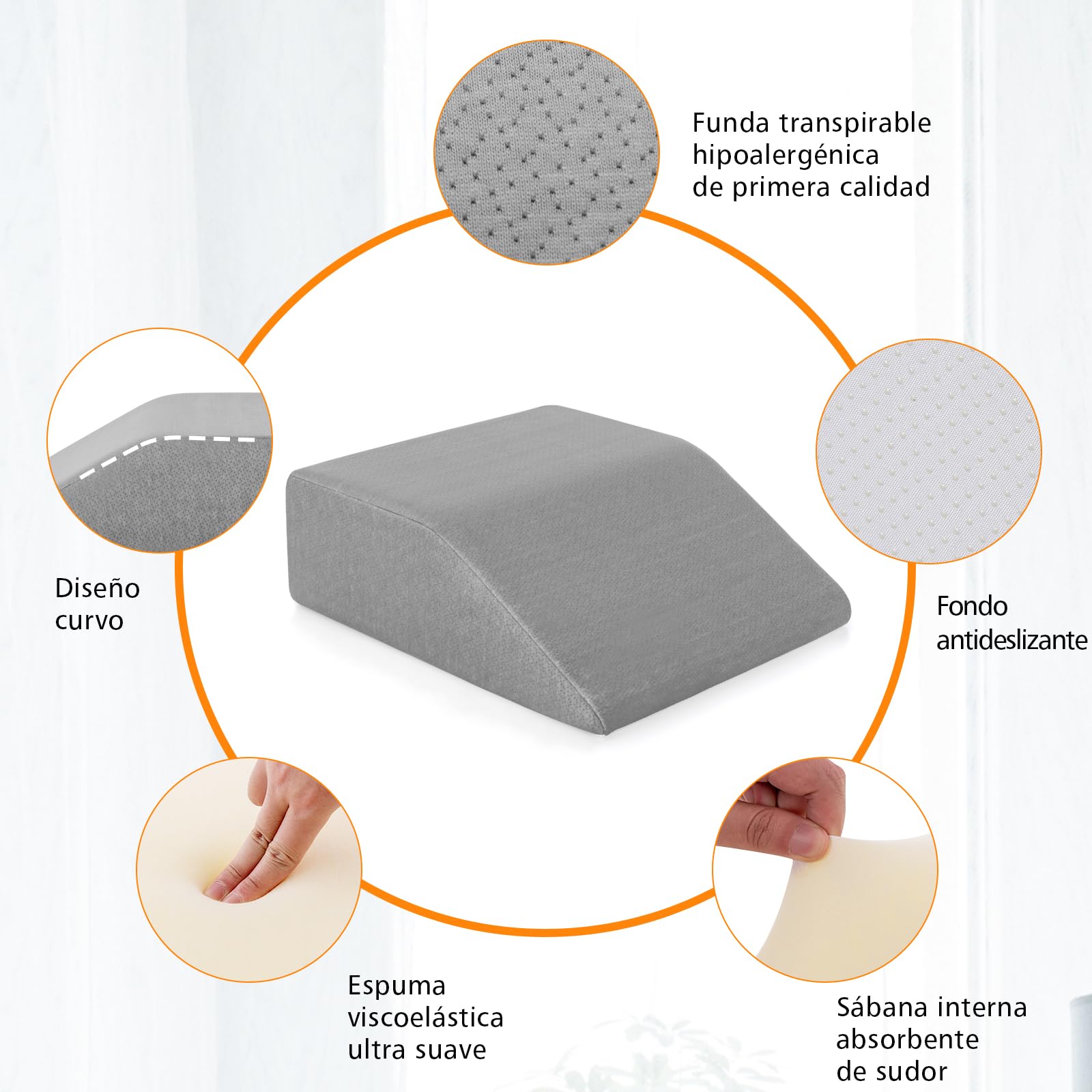 COSTWAY Cojín para Elevar Las Piernas, Almohada de cuña con 4 cm de Memoría de Forma, Revestimiento Transpirable Desmontable, Cuña en Espuma Aliviar Dolores en Las Piernas Caderas Rodillas (Gris)