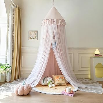 Bed Canopy for Girls, Princess Bed Canopy with Star Lights, Kids Canopy Bed Curtains for Girls Room, Double Layer Canopy for Bed, Baby Kids Adult Indoor Decor Bedroom Reading Nook Outdoor Camping