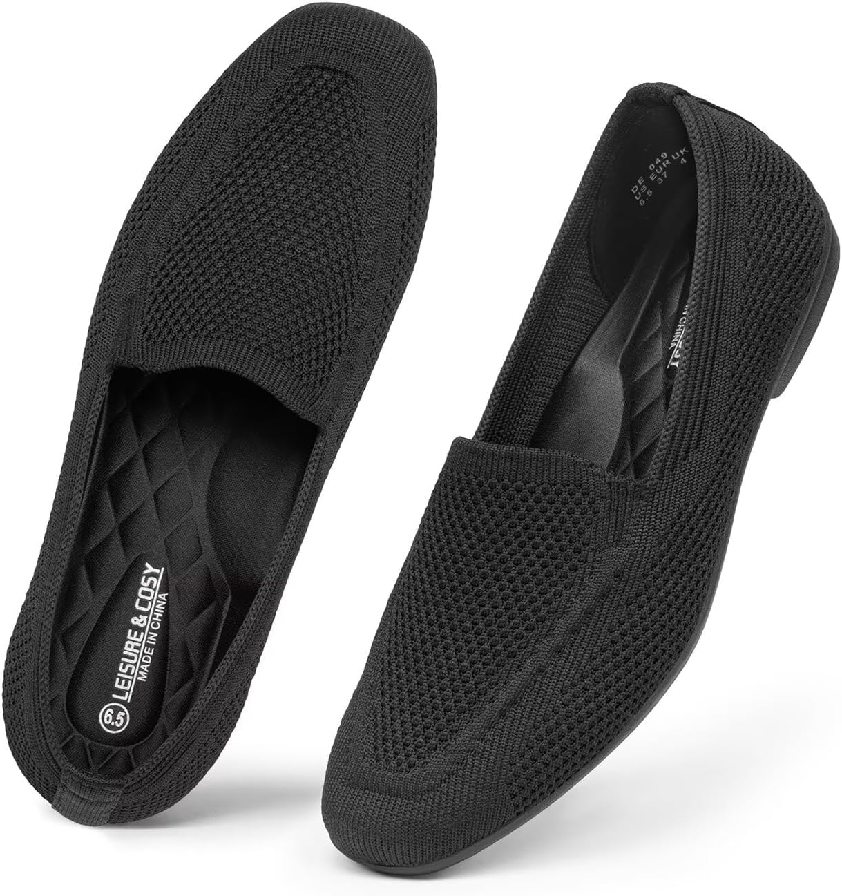 Women's Square Toe Slip-on Loafers Flats Dressy Casual Walking Penny Shoes Breathable Comfortable Knit Shoes - Image 3