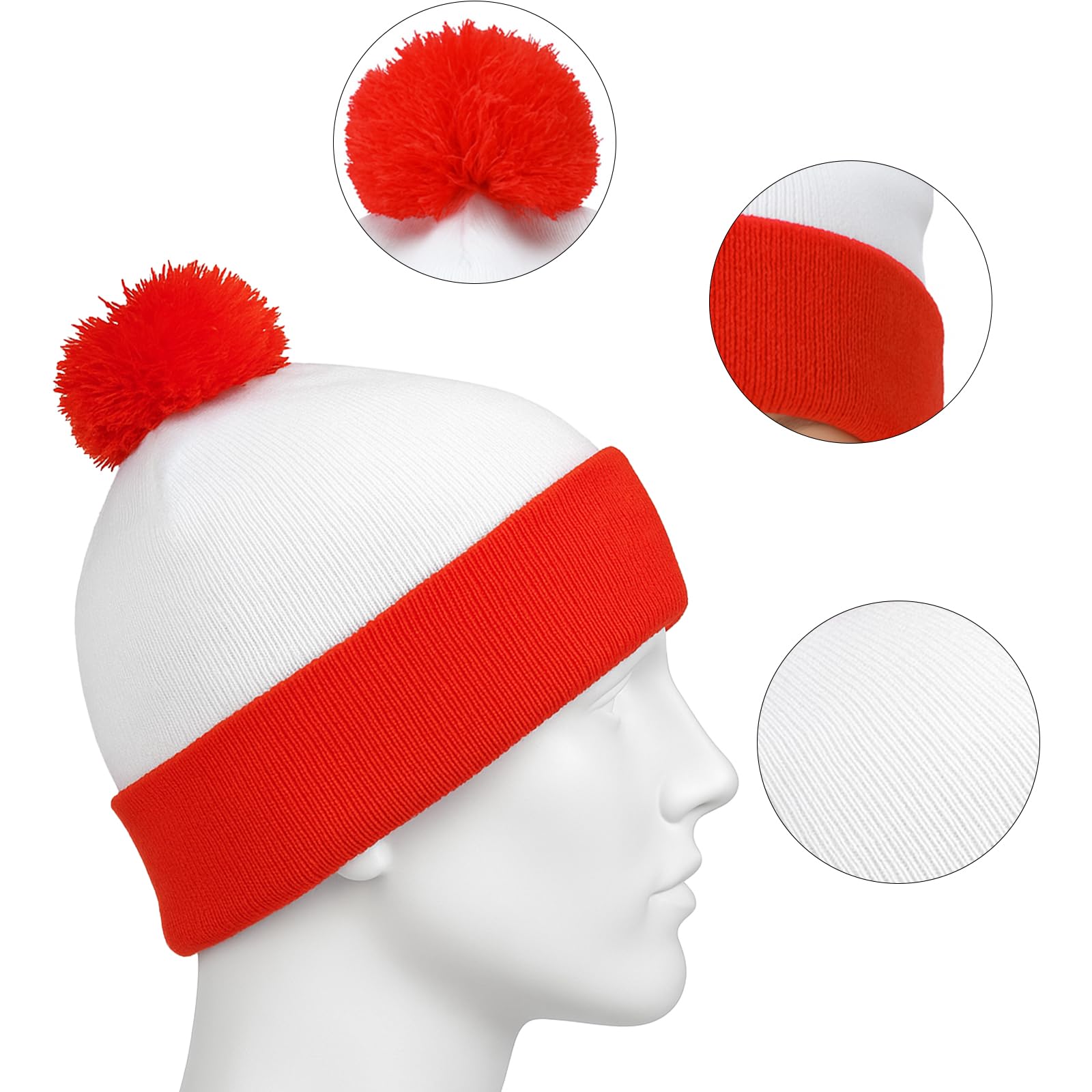 MUNSKT Wheres Wally Costume Set,Red&White Stripe Bobble Hat Socks Gloves Black Nerd Glasses,Cosplay Accessories Set,90s Fancy Dress Costume for World Book Day Halloween Christmas Dress Up Day (cane) - Image 4