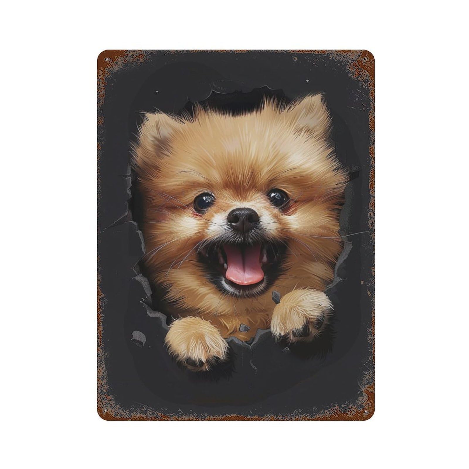 Pomeranian Rusty Metal Tin Sign 15.7"x11.8", for Basement, Hobby Room And Garage Decor, Retro Wall Decor