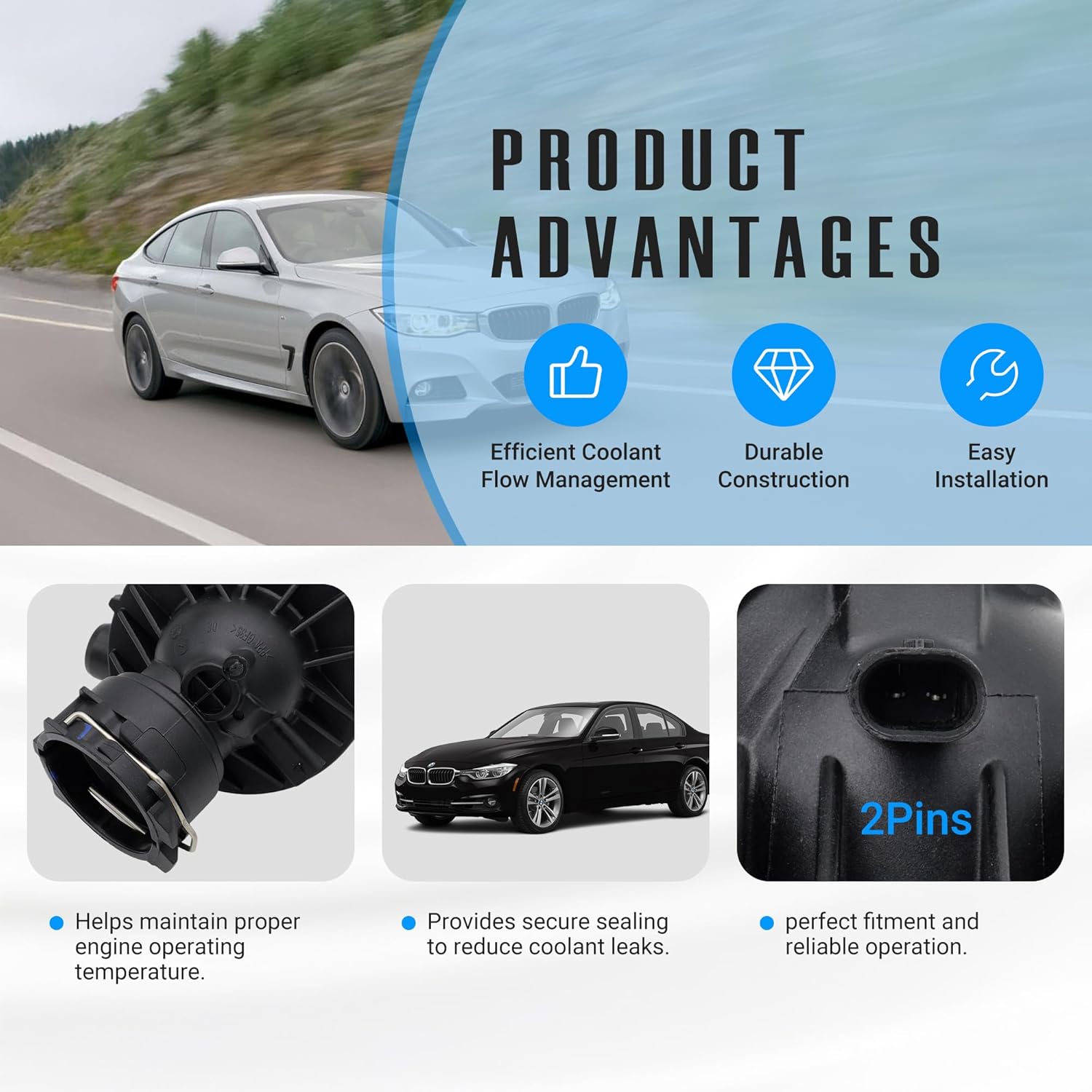 Engine Coolant Thermostat Housing for 2012-2019 BMW 335i 435i X5 X6 Activehybrid 3 M135i M2 M235i 3.0L 11537598865 11532394968 902-5825