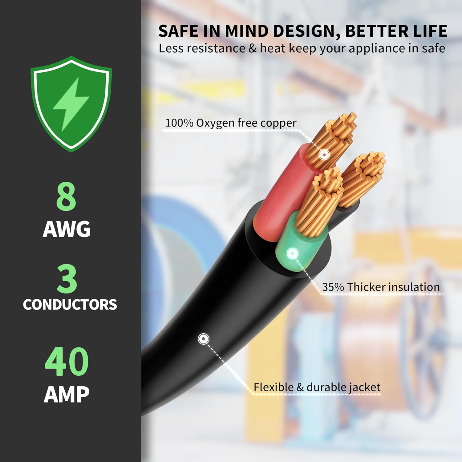 POWGRN 8 Gauge 50ft Welder Extension Cord Outdoor with LED Indicator, NEMA 6-50 Heavy Duty Welding Cord 3 Prong, 250V 8AWG STW Black, ETL